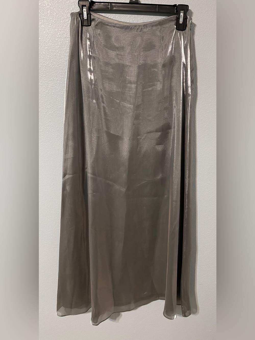 Ann Taylor Metallic Silver Gray Maxi Skirt Shimmer Y2K Evening Elegant Size 6